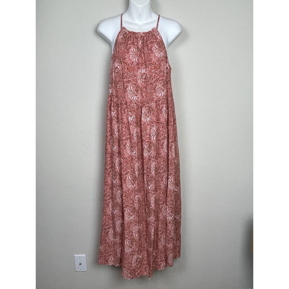 Gap Maxi Dress Size S‎ High Neck Pink Floral 100% Viscose Boho Resort Cruise